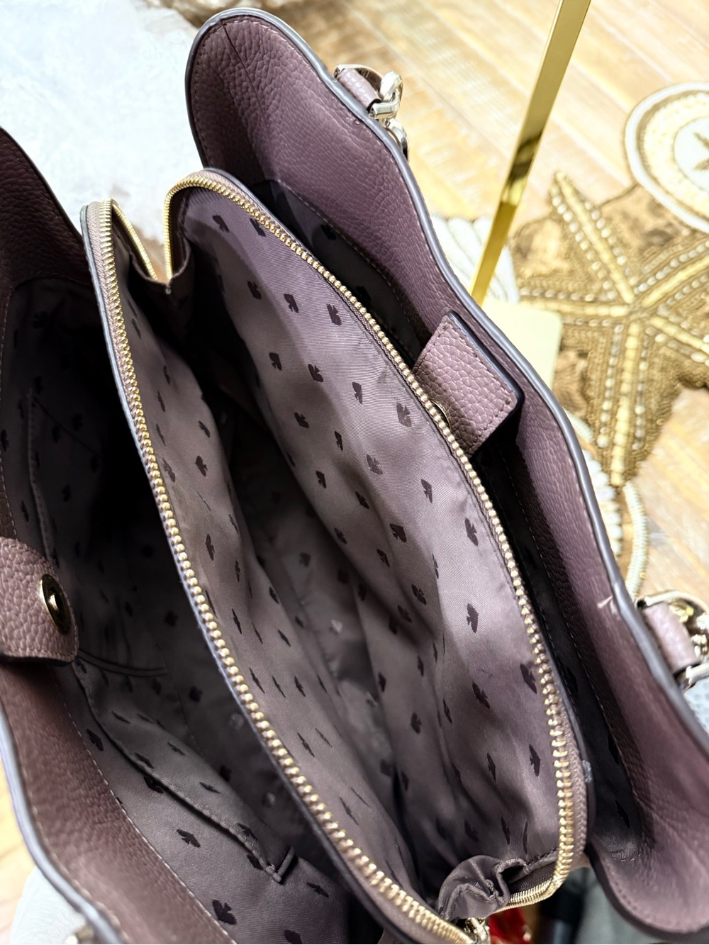 Kate Spade Mauve  & Dark Mauve Pebbled Leather Shoulder Bag 10 1/2” x 13”. - Picture 7 of 9